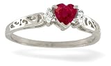14K White Gold Genuine Heart Ruby and Diamond Filligree Ring