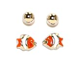 14k White Gold Orange and White Epoxy Clown Fish Stud and 5mm 14k White Gold Ball Stud Earring Set