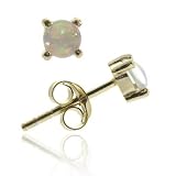 Vermeil (24k Gold over Sterling Silver) Fiery Created White Opal stone round stud Earrings