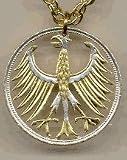 German 5 Mark Eagle Silver Two Tone Coin Cut Out Pendant with 24 Chain
