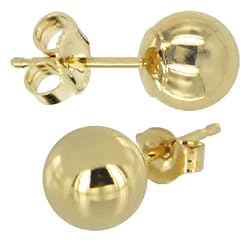 Solid 14KT Yellow Gold 6mm BALL Stud Earrings