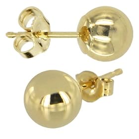 Solid 14KT Yellow Gold 6mm BALL Stud Earrings