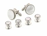 JJ Weston Classical elegance. Silver plated set of cufflinks and shirt studs set with mother of pearl with presentation box. Made in the U.S.A