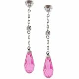 Sterling Silver Simulated Diamond and Dark Pink cz Teardrop Earrings