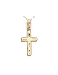14kt Yellow Gold Small Diamond Cut Beaded Cross Pendant - Chain Included