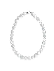 Bling Jewelry Bridal White 12mm Biwa Coin Pearl Sterling Silver Necklace 17 Inch