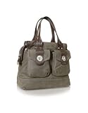 Coccinelle Turnlock - Suede and Patent Eco-Leather Satchel Bag Grey