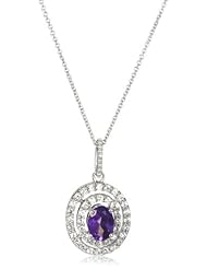 Sterling Silver Amethyst with Created White Sapphire and Diamond Oval Pendant Necklace, 18"
