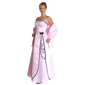Stylish Poly Satin Contrast Trim and Embroidery w Bow D'ecor Long A Line Tube Prom Bridesmaid ...
