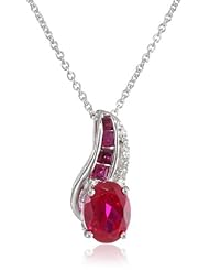 Sterling Silver and Oval Created Ruby Pendant Necklace, 18"