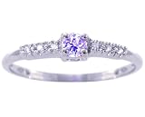 14K Yellow or White Gold Petite Round Gemstone and Diamond Promise Ring-Tanzanite-full, half sizes from 5-8.5
