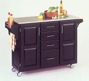 Kitchen Cart With Stainless Steel Top-Black Cabinet