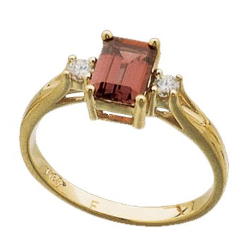 14K Yellow Gold Emerald Cut Alexandrite With Two Side Diamond Ring