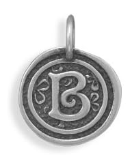 Alphabet Initial B Pendant Victorian Wax Seal Charm Vintage Chic Antiqued Sterling Silver