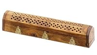 Wooden Coffin Incense Burner - Buddha 12" - Brass Inlays & Storage Compartment from Incense Burners & Holders From India