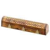 Wooden Coffin Incense Burner - Buddha 12 - Brass Inlays and Storage Compartment
