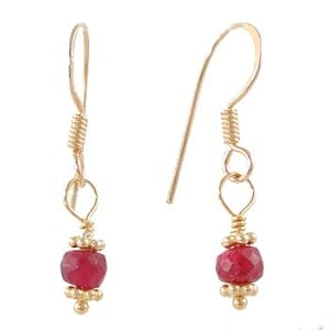 Delicate Ruby Gemstone Bead and Gold Vermeil Dangle Earrings on Gold Filled French Wires, #8158