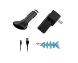 Sandisk Sansa Clip Plus Charger Set - USB 2in1 Data Sync Cable + USB Car Charger + USB Wall / Travel / AC Adapter Charger + Light Blue Fishbone Style Keychain