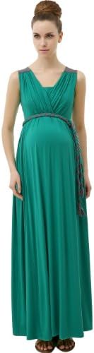 Momo Maternity "Bianka" Grecian Draped Rolled Belt Maxi Dress - Emerald L