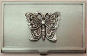 Desk Accessories, Silver Butterfly Business Card Holder