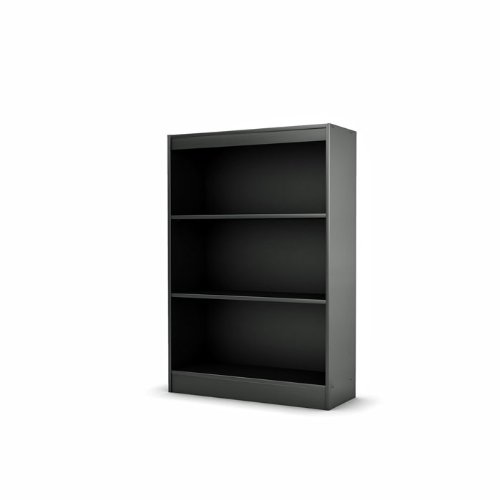 Pure Black Finish Three Shelf Bookcase