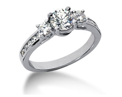 0.48CTW Diamond Three Stone Ring with Side Stones in 14k White Gold