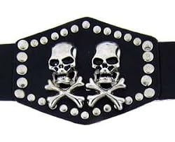 Dual Skulls Wide Leather Biker Band Halloween Accessories