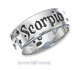 Sterling Silver 7mm Antiqued Scorpio Zodiac Band Ring - Size 11.0