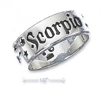 Sterling Silver 7mm Antiqued Scorpio Zodiac Band Ring - Size 11.0