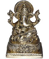 Ganesha Figurine Brass Sitting Statue 4 x 3 x 5.5 inches