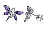 Adorning Amethyst Gemstone .925 Sterling Silver Dragonfly Post Back Earrings