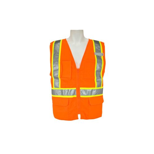 3A Safety SME-C2940-M ANSI Class 2 High Visibility Zipper Front Vest with Velcro Pockets, Orange, Medium
