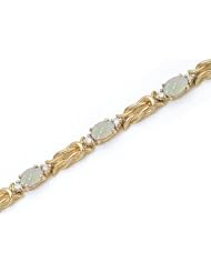 14K Yellow Gold Oval Opal and Diamond Bracelet