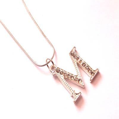 M Silver Crystal Initial Letter Necklace IN3320