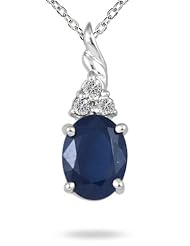 1.75 Carat Genuine Sapphire and Diamond Pendant in .950 Sterling Silver