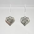 Little Double Sided Dangling XOX Heart Earrings in Sterling Silver, #9218