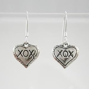 Little Double Sided Dangle XOX (Hugs and Kisses) Heart Earrings in Sterling Silver, #9218