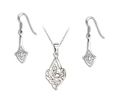 Sterling Silver Celtic Knot Tri Star Pendant Necklace and Earring Set