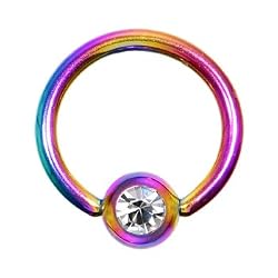 16 Gauge 5/16" Austrian Crystal Rainbow Titanium BCR Captive Ring