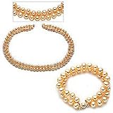 Golden Cultured Pearl Double Strand Necklace and Bracelet Set