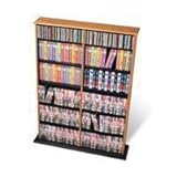 Prepac Double Wide Wall Storage / CD Rack - Oak & Black
