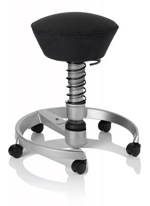 SWOPPER CLASSIC 3D-Aktiv-Bürostuhl Hocker Sitzpolster Tempur, Farbe onyx-schwarz, Fussring mit Rollen nach DIN EN 12529, Feder SMALL 40 - 80 kg, Basis Titan, Federfarbe schwarz (SWOP10TTEMRSML)