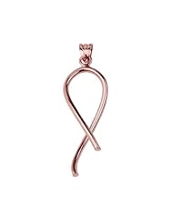 14K Rose Gold High Polish Pink Ribbon Breast Cancer Awareness Fashion Charm Pendant for Women (34X12mm)