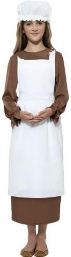 Girls Victorian Tudor Medieval Maid Servant APRON &amp; HAT Fancy Dress Costume 6-12 by SMF