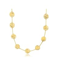 14K Yellow Gold Textured Disc Long Layering Necklace