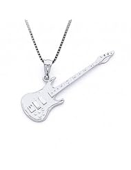 Sterling Silver Guitar Necklace Pendant with Box Chain