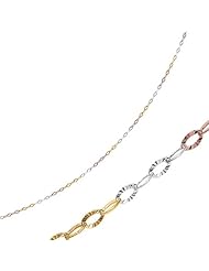 Silver with Rose Rhodium Yellow Finish Shiny Diamond Cut Tri-Color Oval Link Anklet with Lobster Clasp