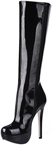 E FILLE PATRE Women's abipelary Calf-high Thin High Heel Glitter Boots Black 5 M US