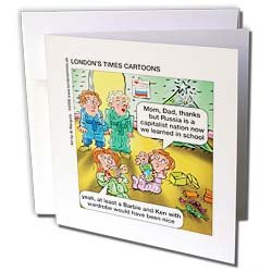 Londons Times Funny Russian and Armenian Cartoons - Matryoshka Vs. Ken And Barbie - Greeting Cards-12 Greeting Cards with envelopes