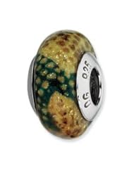 Silver, Green Python Pattern Glitter Glass Charm for 3mm Bracelets